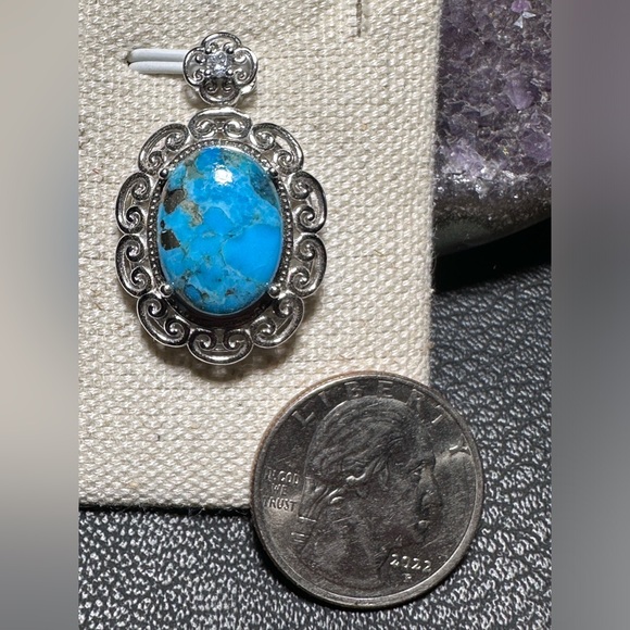 Mohave Oyster Turquoise 925 Sterling Silver Pendant - Picture 2 of 10